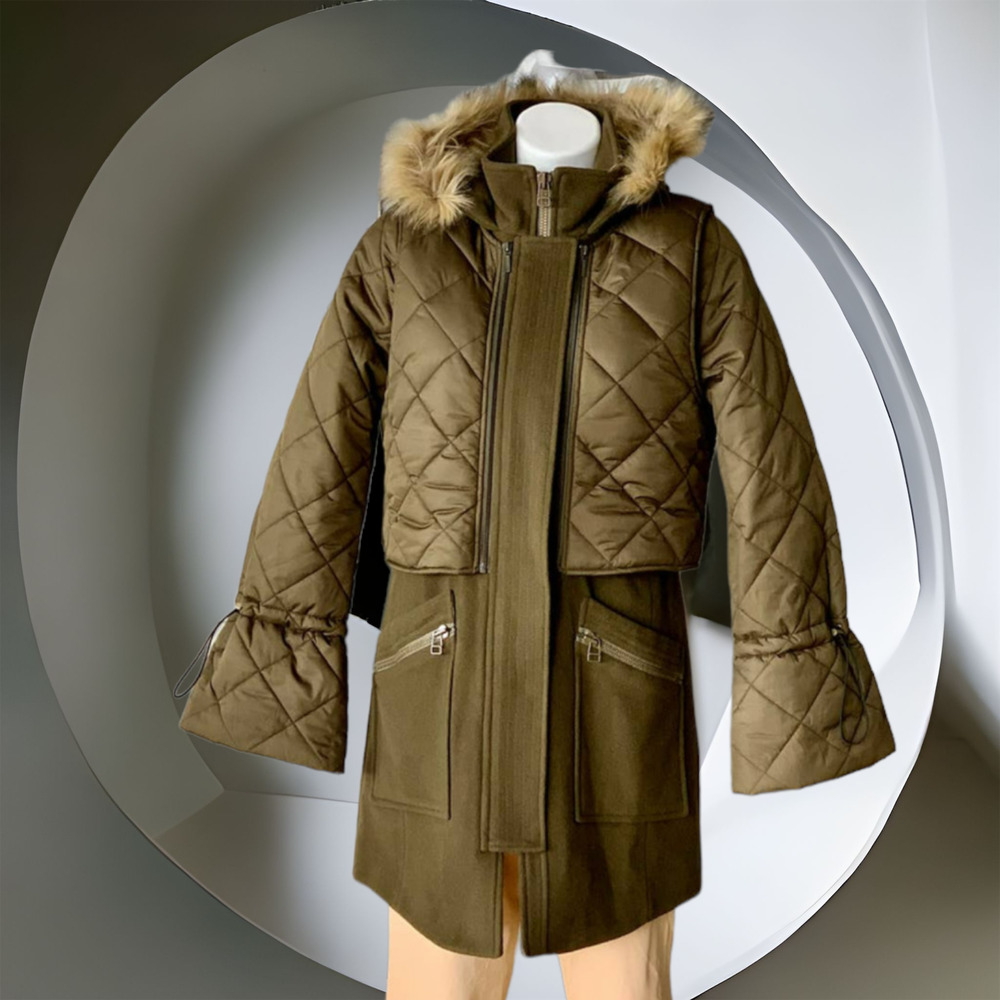 Joie Hetal Hooded Wool Coat With Faux Fur Trim Size Medium